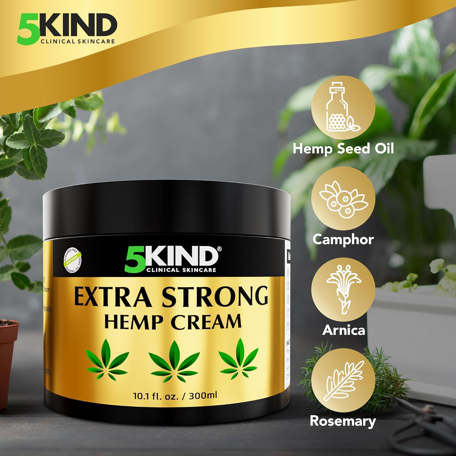 5KIND Extra Strong Hemp Cream with Hemp Seed Oil, Camphor, Arnica and Rosemary