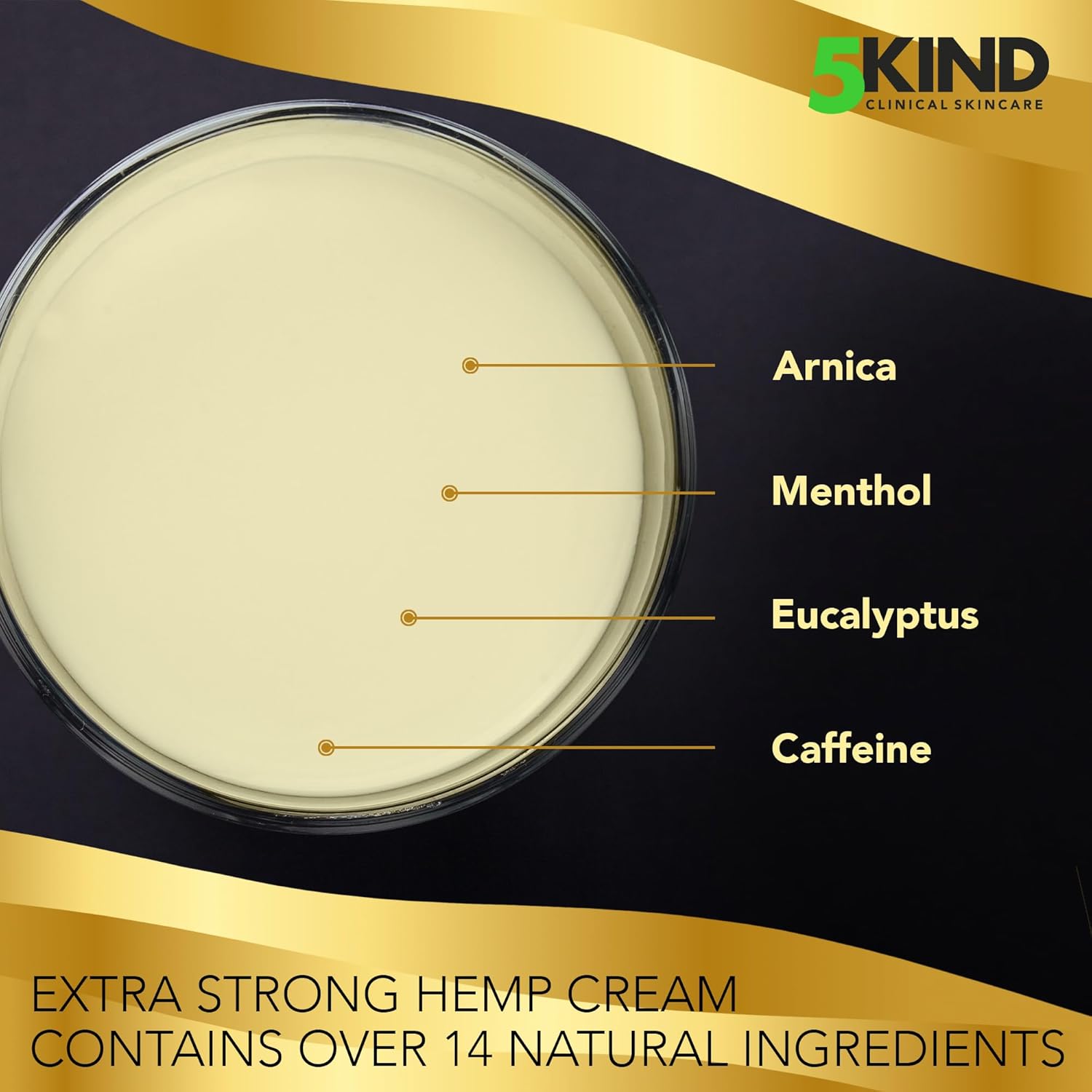 5KIND Hemp Cream - Contains Arnica, Menthol, Eucalyptus and Caffeine