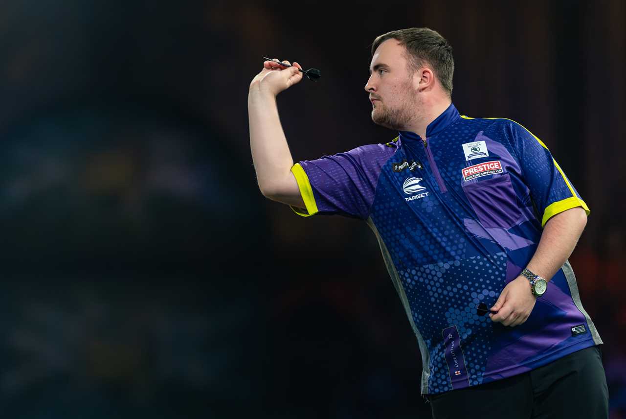 Mandatory Credit: Photo by Godfrey Pitt/Action Plus/Shutterstock (14274343dp) Luke Littler in action on the oche; 27th December 2023, Alexandra Palace, London, England; 2023/24 PDC Paddy Power World Darts Championships Day 10 Evening Session. PDC World Darts Championships, Day 10, London, UK - 27 Dec 2023