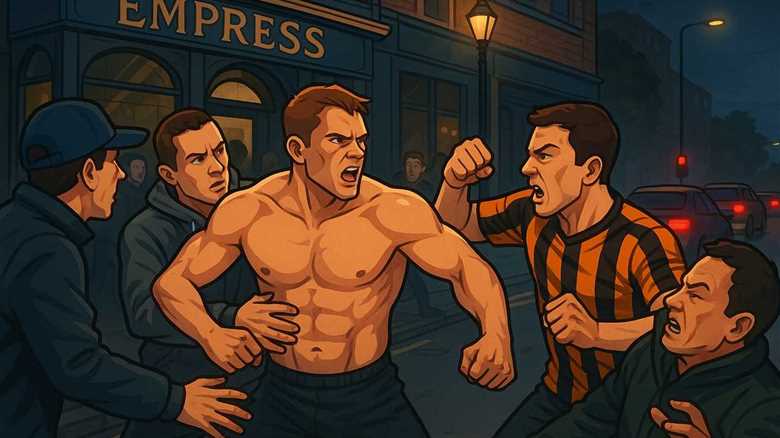 Bare-chested Hull City captain caught in chaotic pub punch-up that stopped traffic